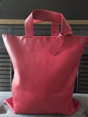 FALOR Red Leather Tote Bag